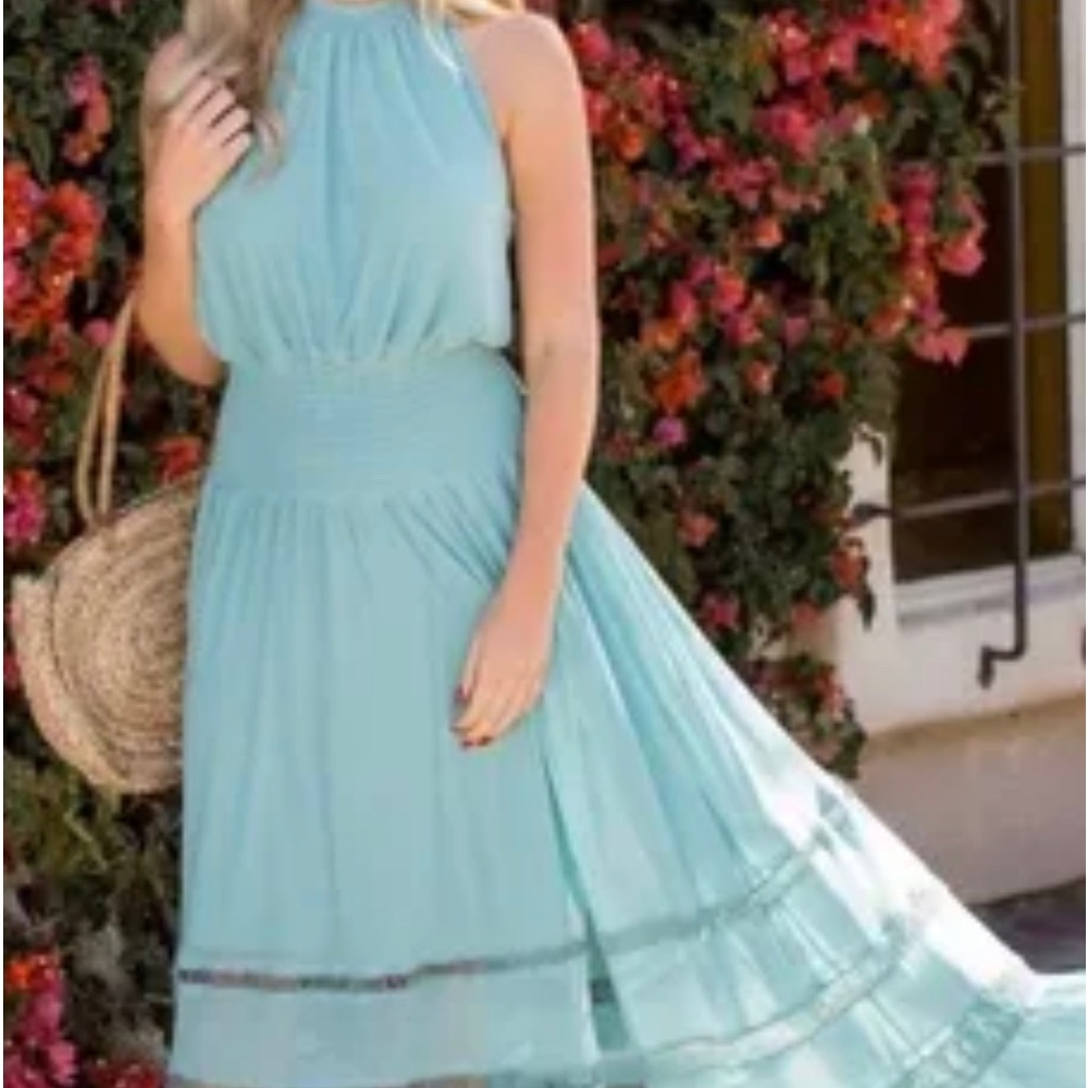 Joyfolie Claudia Boho Halter Maxi Dress Size XS teal maxi